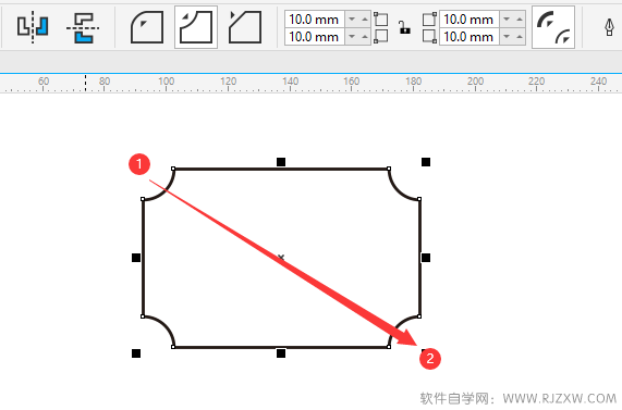 CDR2020如何画倒内角的矩形第3步