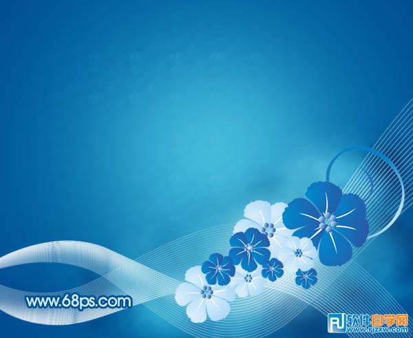 Photoshop制作一张简洁的蓝色花朵壁纸