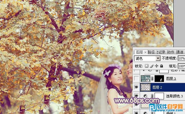 Photoshop给树林婚片加上浓郁的秋季色