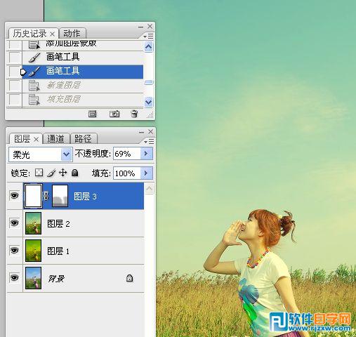 Photoshop给草原人物加上漂亮的黄绿色