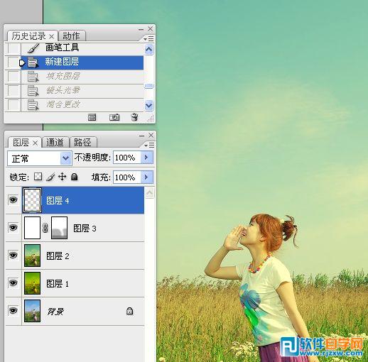 Photoshop给草原人物加上漂亮的黄绿色