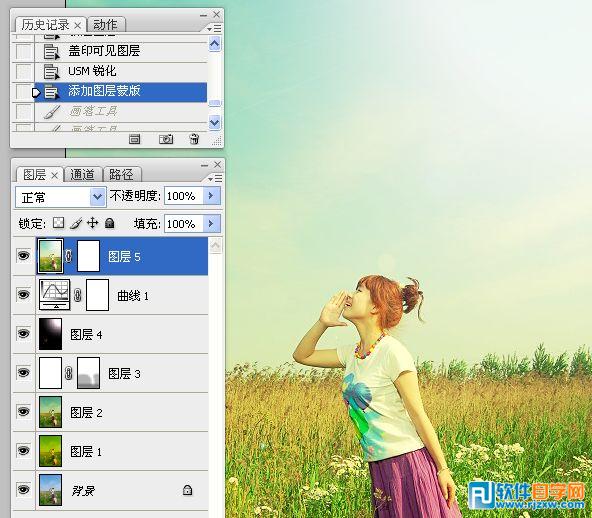 Photoshop给草原人物加上漂亮的黄绿色