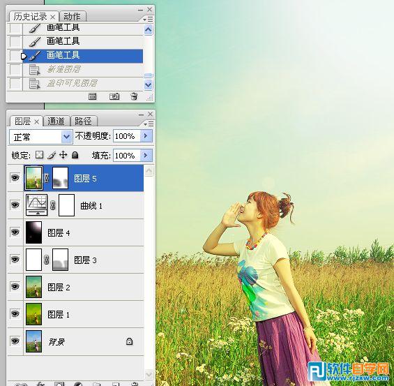 Photoshop给草原人物加上漂亮的黄绿色