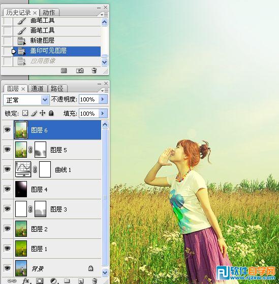 Photoshop给草原人物加上漂亮的黄绿色