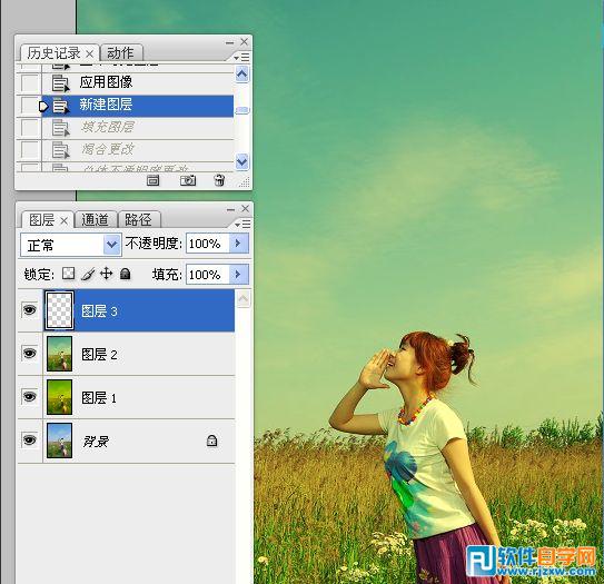 Photoshop给草原人物加上漂亮的黄绿色