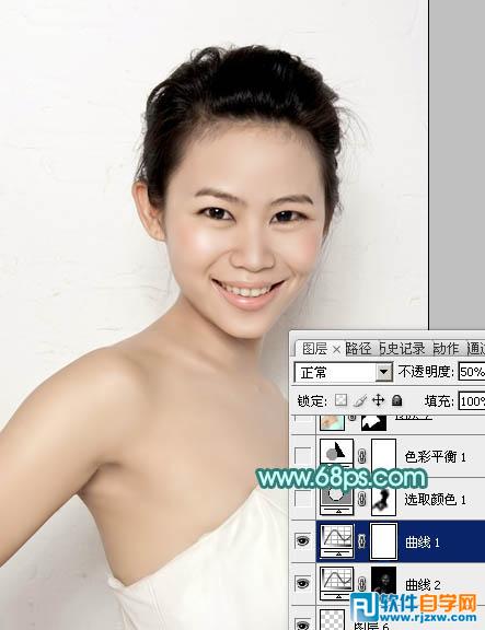 Photoshop给室内人像加上青红蜜糖色