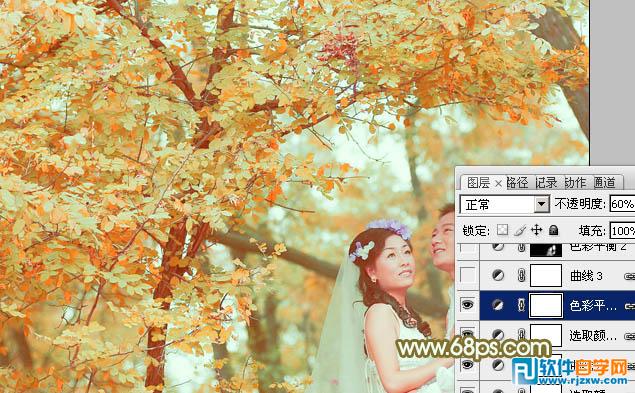 Photoshop调出柔美的橙绿色树林婚片教程