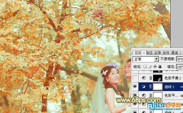 Photoshop调出柔美的橙绿色树林婚片教程
