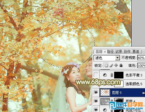 Photoshop调出柔美的橙绿色树林婚片教程