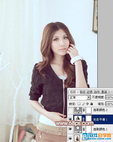 Photoshop调出室内美女加上甜美的淡蓝色教程