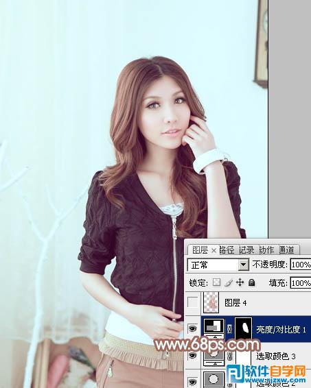 Photoshop调出室内美女加上甜美的淡蓝色教程