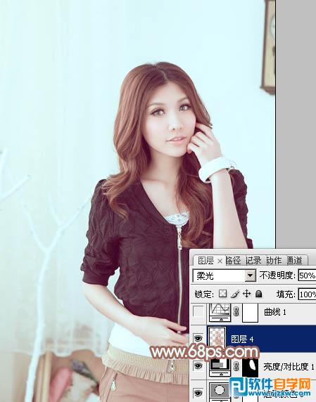 Photoshop调出室内美女加上甜美的淡蓝色教程
