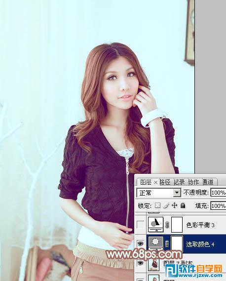 Photoshop调出室内美女加上甜美的淡蓝色教程