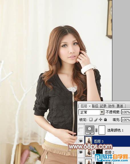 Photoshop调出室内美女加上甜美的淡蓝色教程