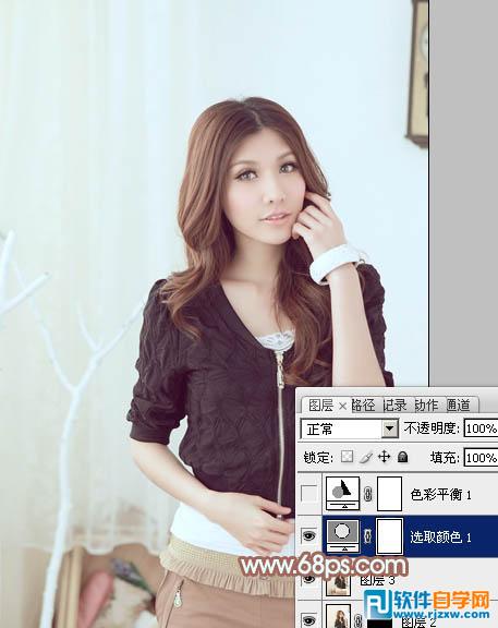 Photoshop调出室内美女加上甜美的淡蓝色教程