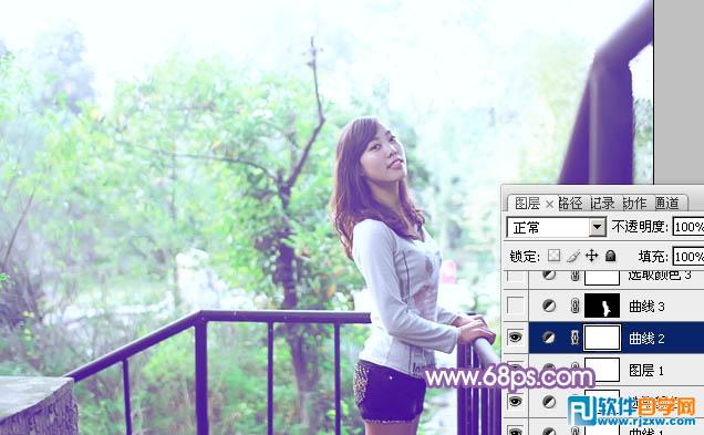 Photoshop调出公园美女加上清爽的蓝绿色教程