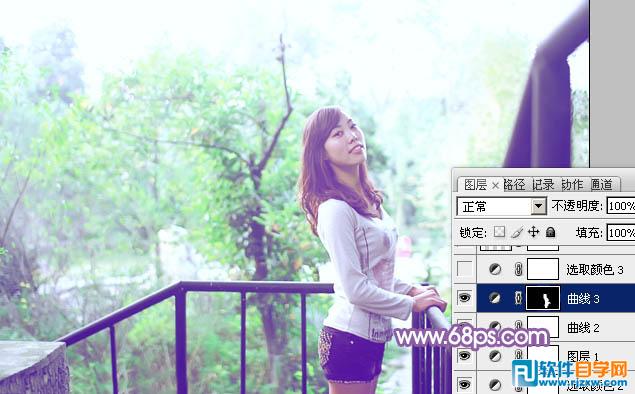 Photoshop调出公园美女加上清爽的蓝绿色教程
