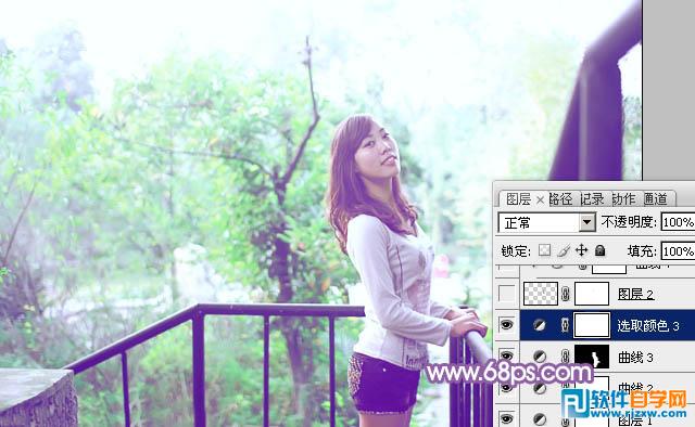 Photoshop调出公园美女加上清爽的蓝绿色教程