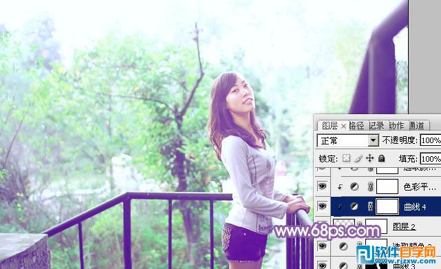 Photoshop调出公园美女加上清爽的蓝绿色教程