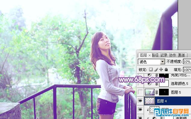 Photoshop调出公园美女加上清爽的蓝绿色教程