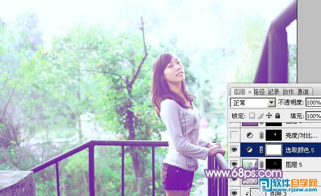Photoshop调出公园美女加上清爽的蓝绿色教程