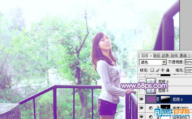 Photoshop调出公园美女加上清爽的蓝绿色教程