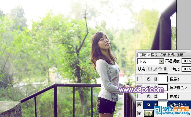 Photoshop调出公园美女加上清爽的蓝绿色教程