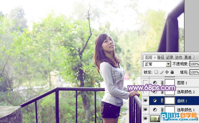 Photoshop调出公园美女加上清爽的蓝绿色教程