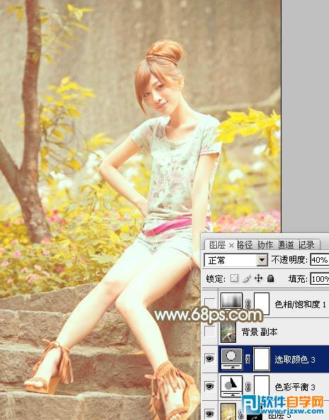 Photoshop调出花草边的美女加上柔和的黄褐色教程
