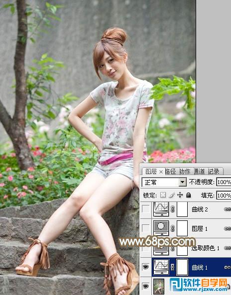 Photoshop调出花草边的美女加上柔和的黄褐色教程
