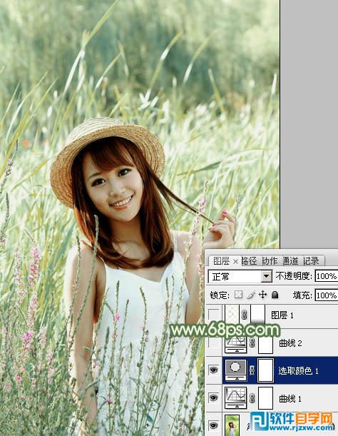 Photoshop调出怀旧的中性青绿色外景人物图片教程