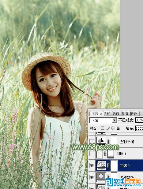 Photoshop调出怀旧的中性青绿色外景人物图片教程