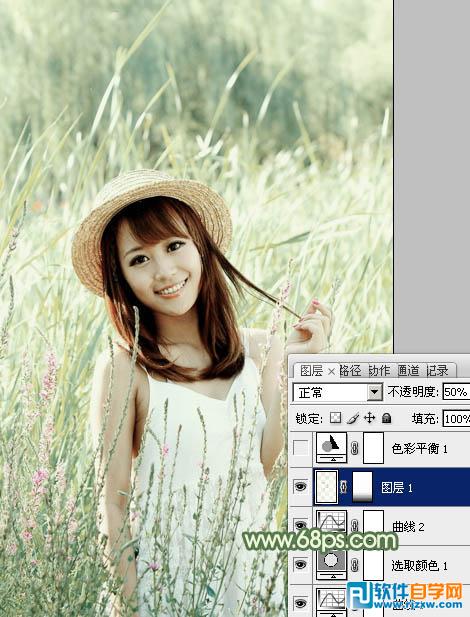 Photoshop调出怀旧的中性青绿色外景人物图片教程