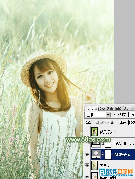 Photoshop调出怀旧的中性青绿色外景人物图片教程