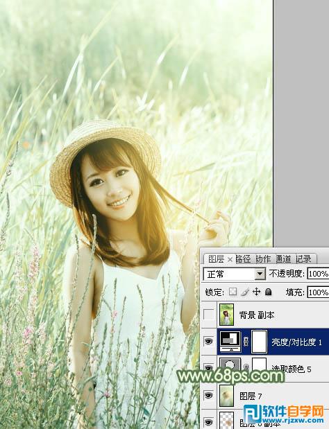 Photoshop调出怀旧的中性青绿色外景人物图片教程