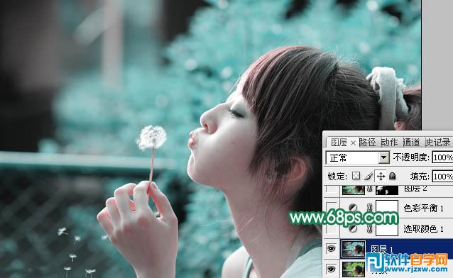 利用通道替换给外景美女加上甜美的青绿色