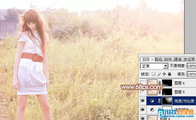 Photoshop给草地人物图片调出淡美的红黄色教程