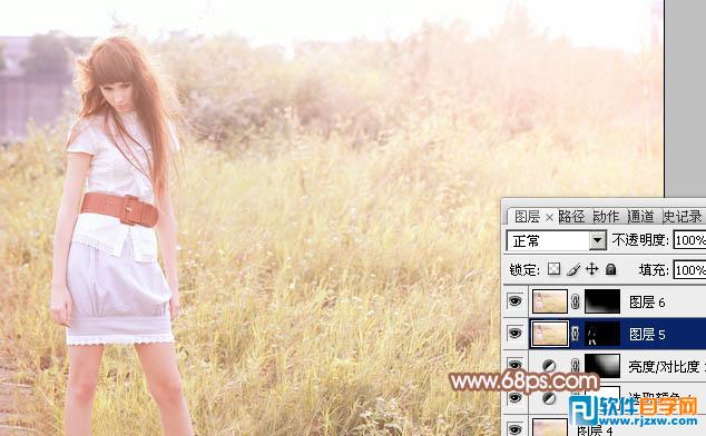 Photoshop给草地人物图片调出淡美的红黄色教程