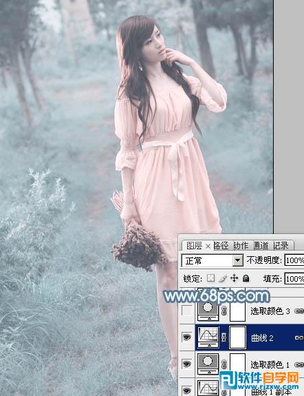 Photoshop给外景美女调出唯美的淡青色