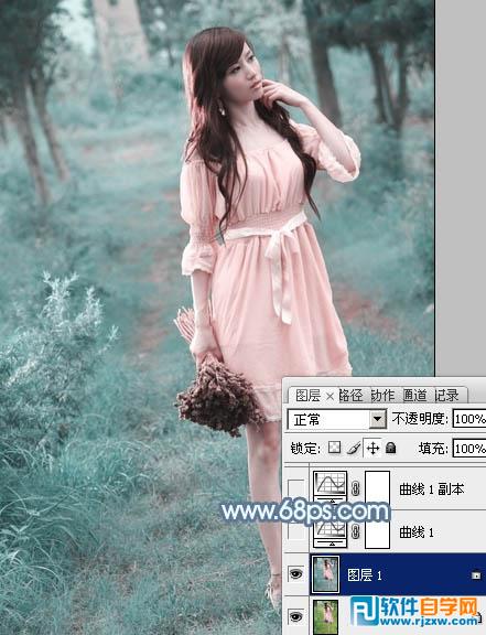 Photoshop给外景美女调出唯美的淡青色