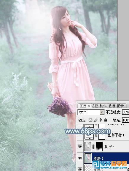 Photoshop给外景美女调出唯美的淡青色