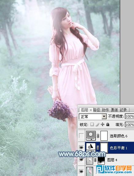 Photoshop给外景美女调出唯美的淡青色