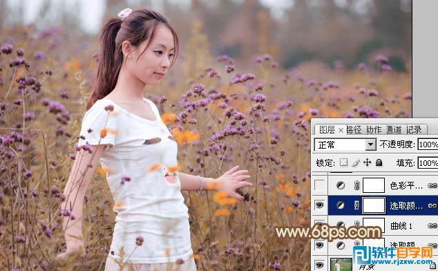 Photoshop给花草中的人物加上甜美的淡褐色