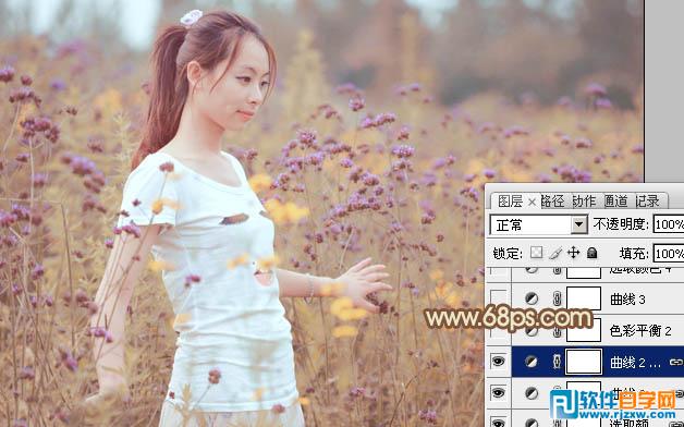 Photoshop给花草中的人物加上甜美的淡褐色