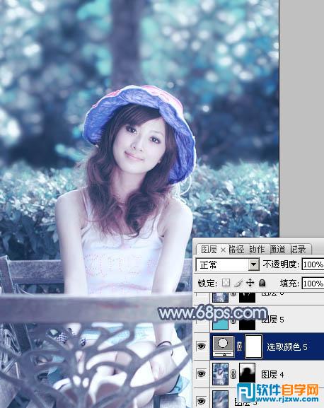 Photoshop打造甜美的青蓝色外景美女图片