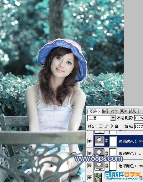 Photoshop打造甜美的青蓝色外景美女图片