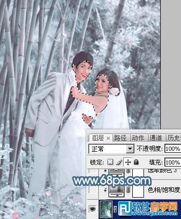 Photoshop给竹林婚片调出梦幻的淡调青蓝色