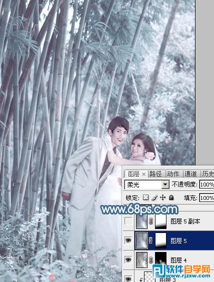 Photoshop给竹林婚片调出梦幻的淡调青蓝色