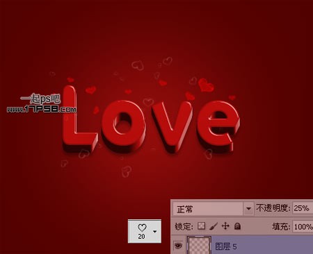 Photoshop制作简单的红色梦幻爱情立体字-1