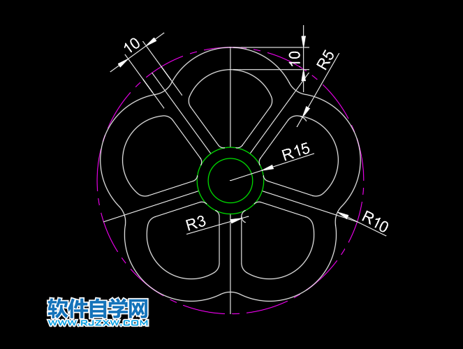 CAD怎么画五连花圆形的方法-2